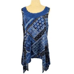 Americana Patchwork Tunic 14/16 Crochet Sharkbite Boho Sleeveless Art to Wear